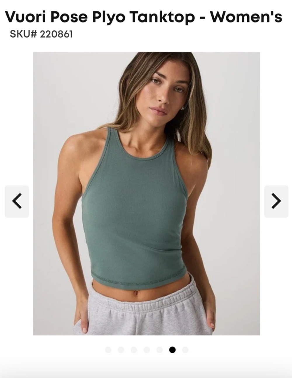 Vuori Small Ribbed Tank Top - Sage with bra